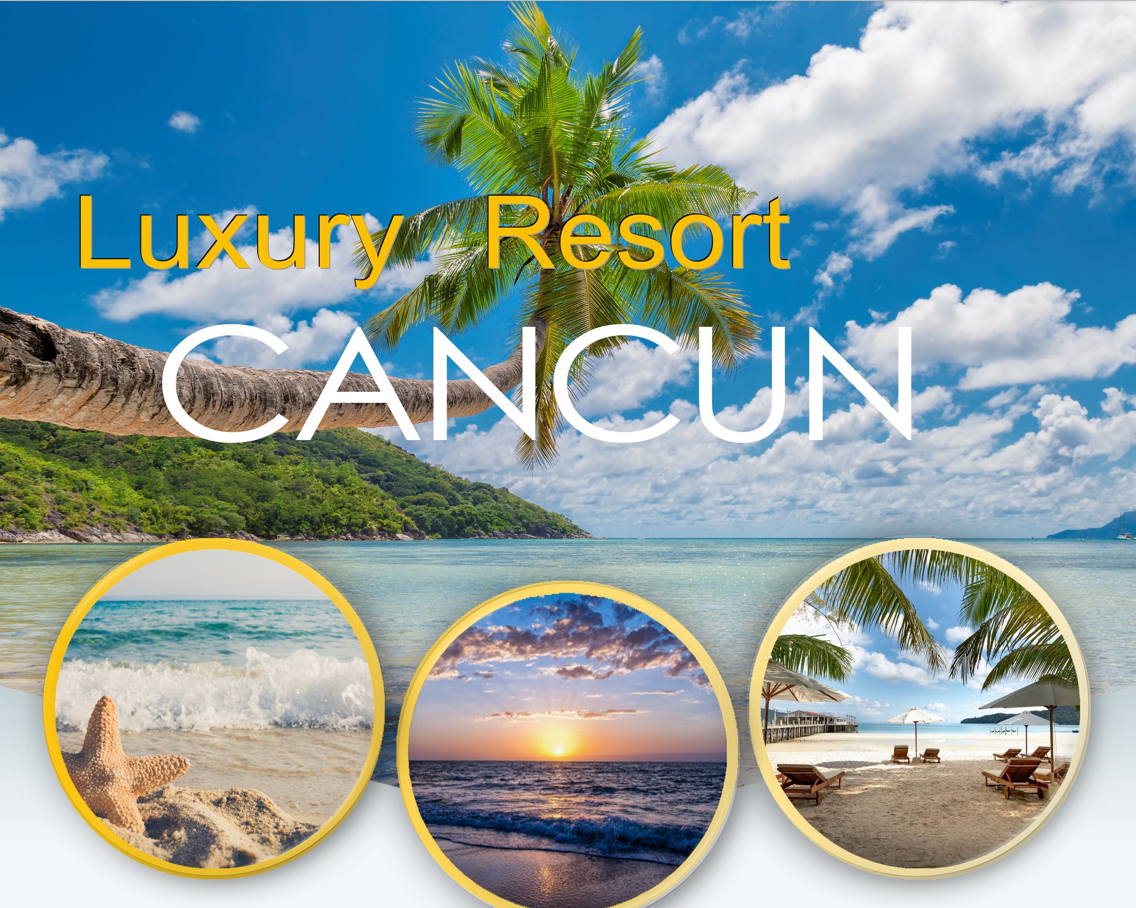 Tropical beach with a palm tree — Luxury Resort Cancun